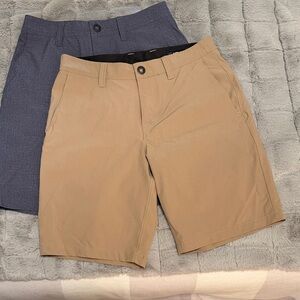 Volcom Men's Tan and Blue Flat Front Shorts